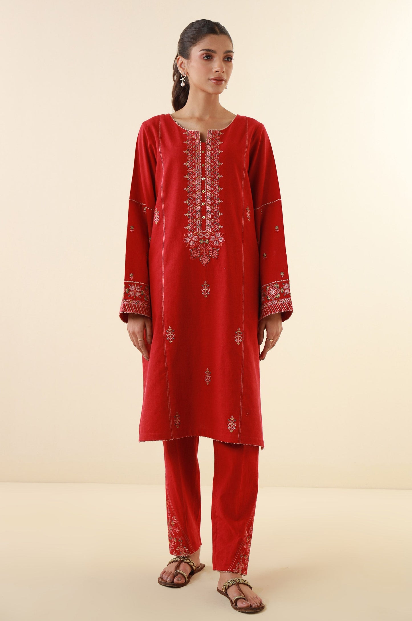 Stitched 2 Piece Embroidered Cambric Suit