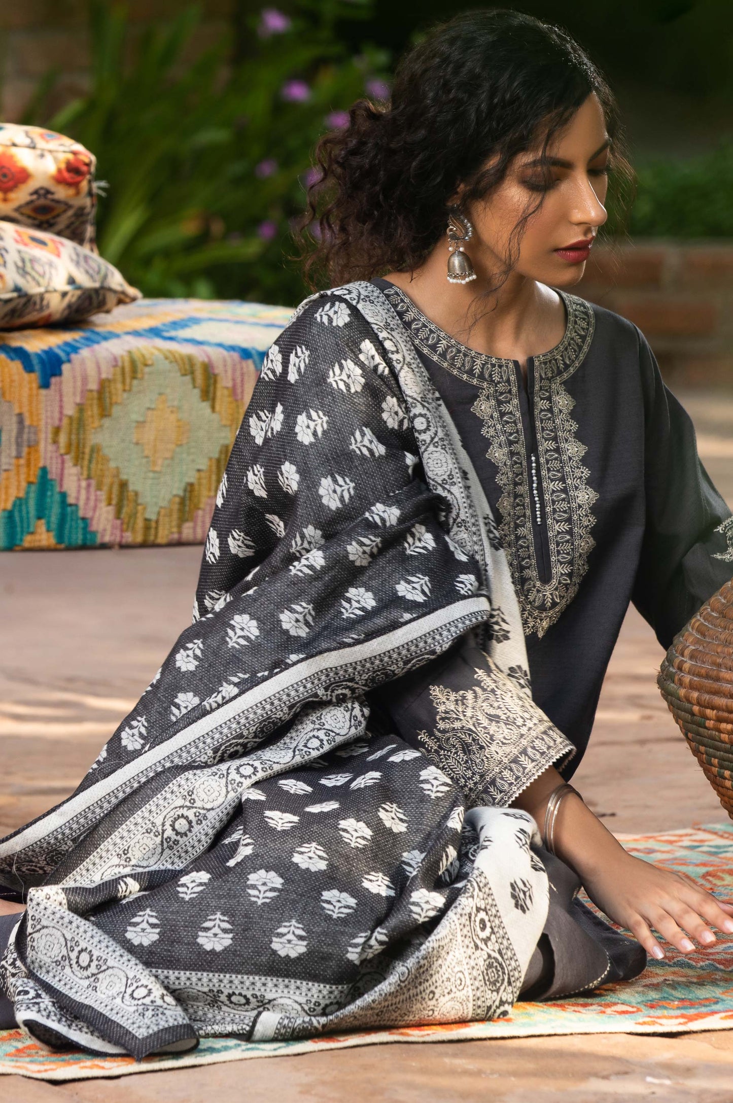 Stitched 3 Piece Embroidered Khaddar Suit