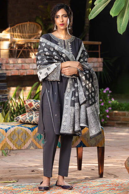 Stitched 3 Piece Embroidered Khaddar Suit