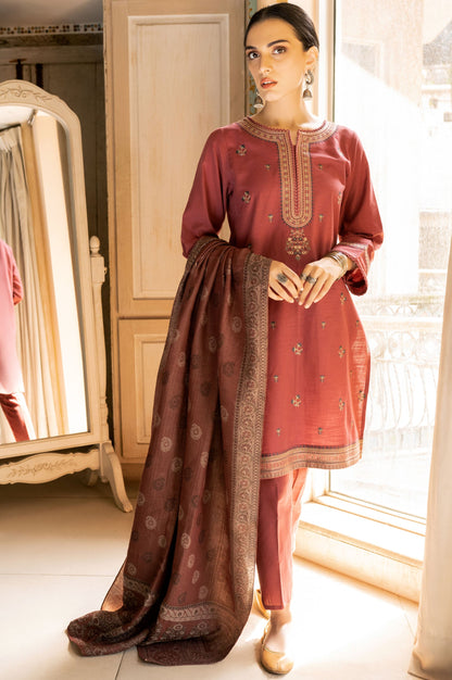 Stitched 3 Piece Embroidered Khaddar Suit