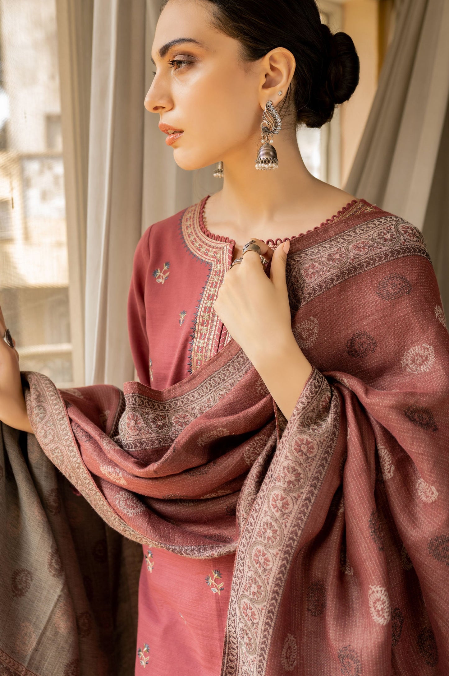 Stitched 3 Piece Embroidered Khaddar Suit