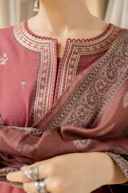 Stitched 3 Piece Embroidered Khaddar Suit