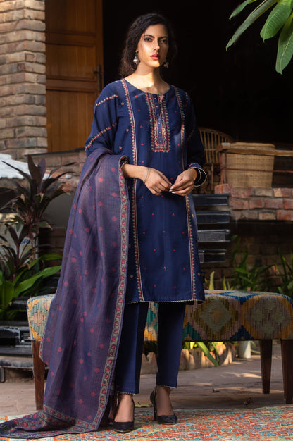 Stitched 3 Piece Embroidered Khaddar Suit
