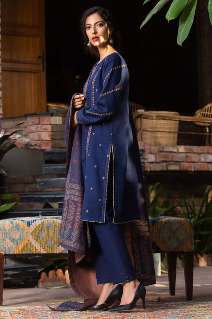 Stitched 3 Piece Embroidered Khaddar Suit