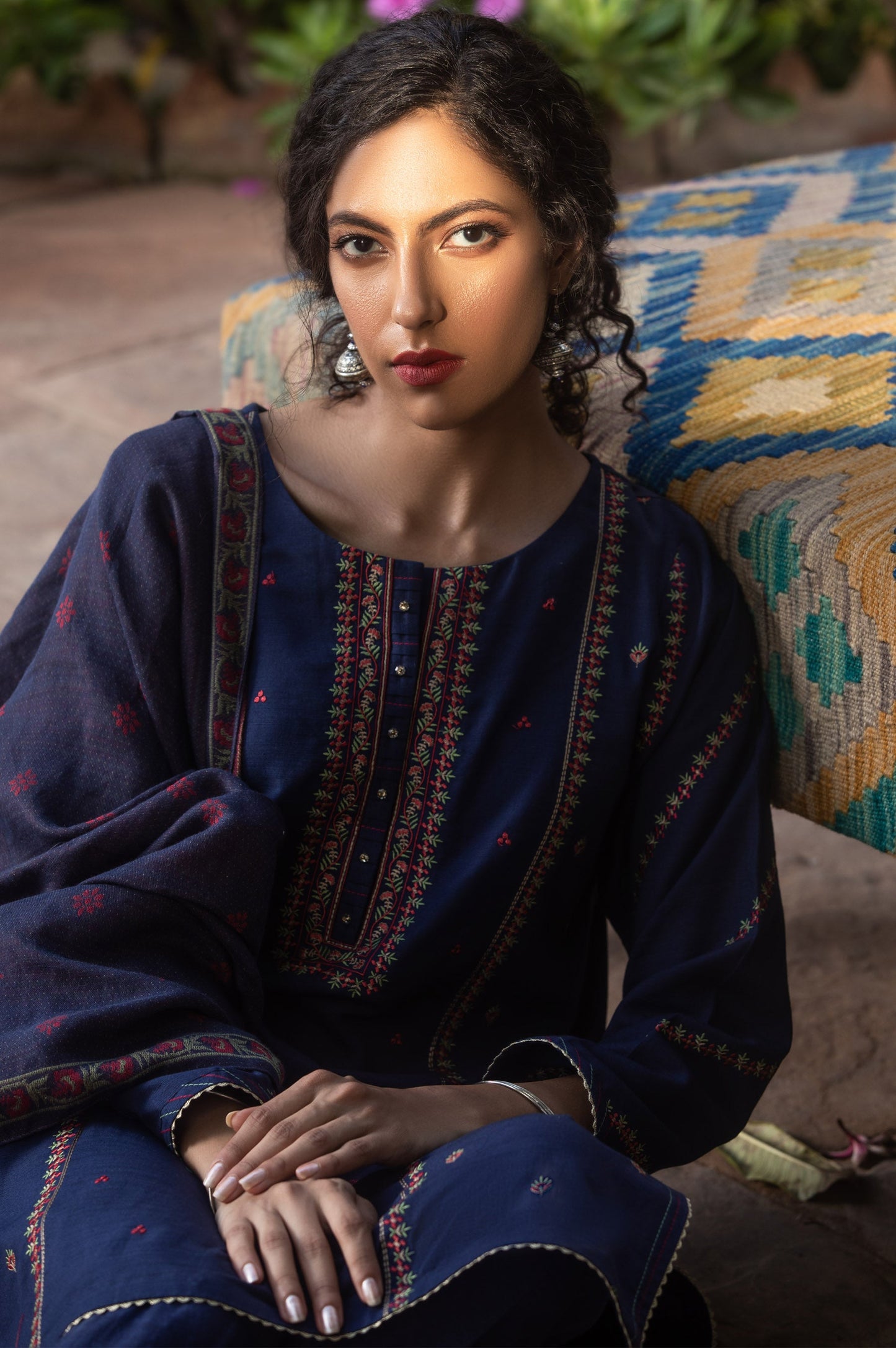 Stitched 3 Piece Embroidered Khaddar Suit