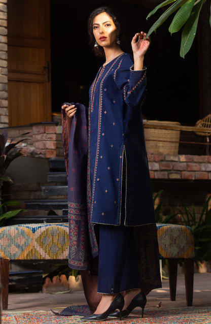 Stitched 3 Piece Embroidered Khaddar Suit