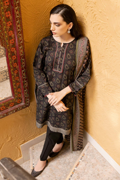 Stitched 3 Piece Printed Khaddar Suit