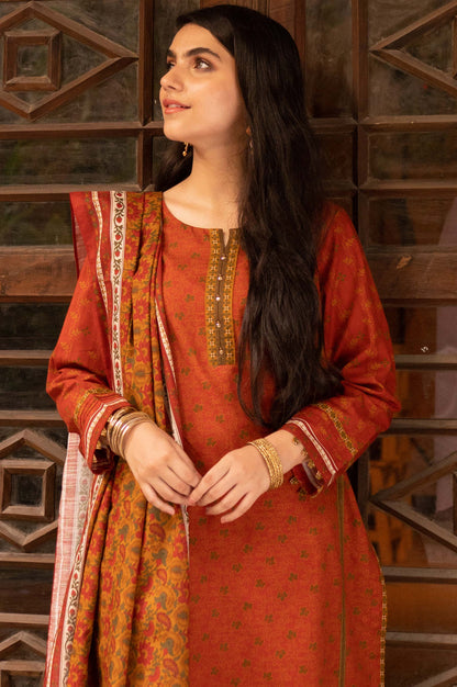 Stitched 3 Piece Printed Khaddar Suit