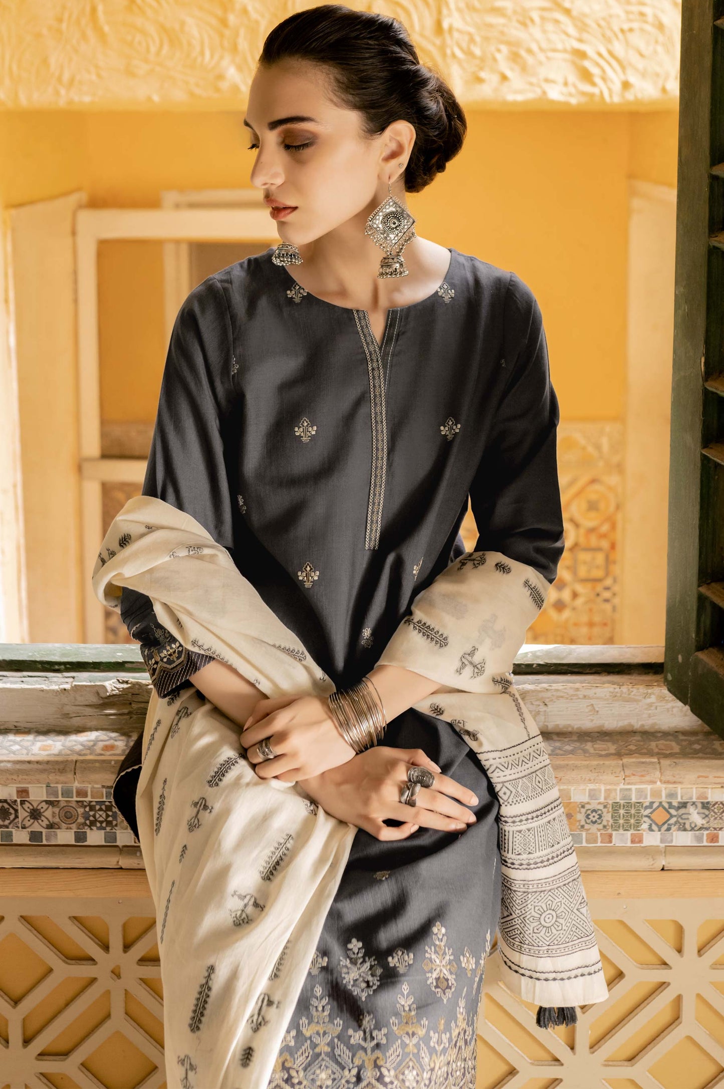 Stitched 3 Piece Embroidered Khaddar Suit