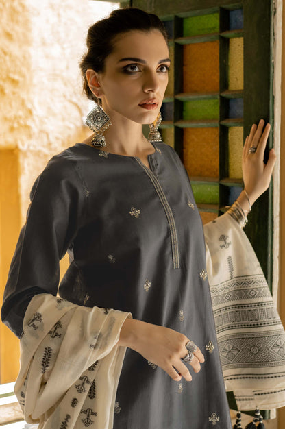 Stitched 3 Piece Embroidered Khaddar Suit