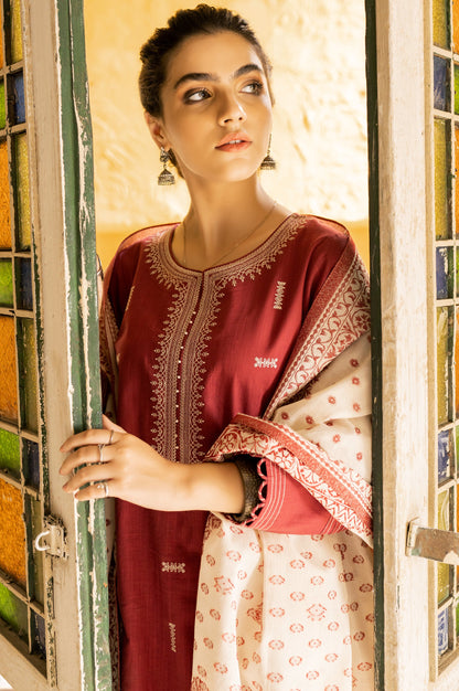 Stitched 3 Piece Embroidered Khaddar Suit