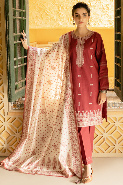 Stitched 3 Piece Embroidered Khaddar Suit