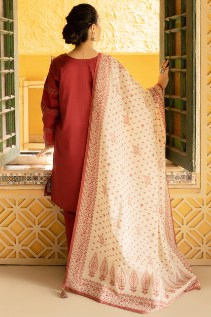 Stitched 3 Piece Embroidered Khaddar Suit
