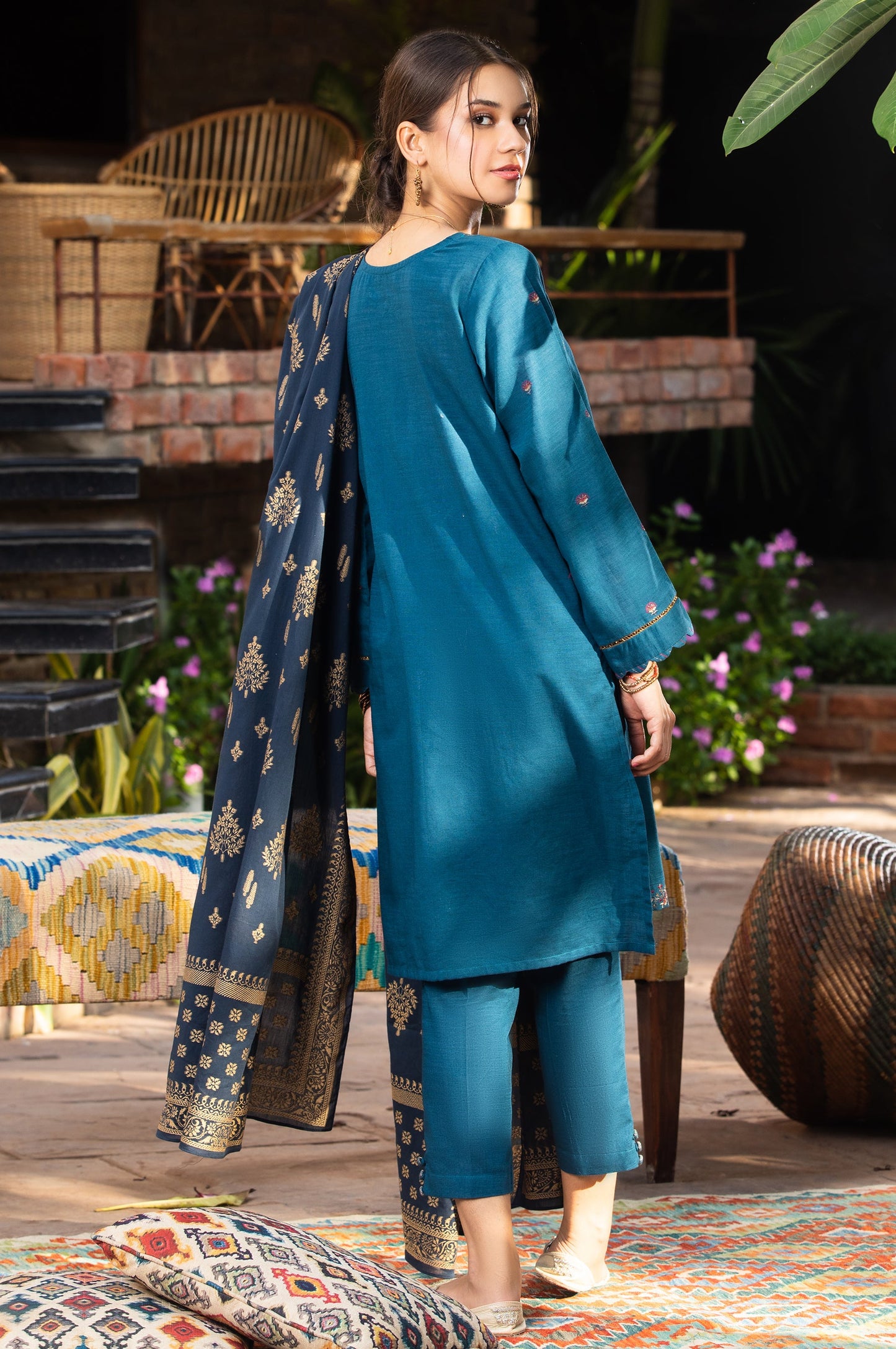 Stitched 3 Piece Embroidered Khaddar Suit