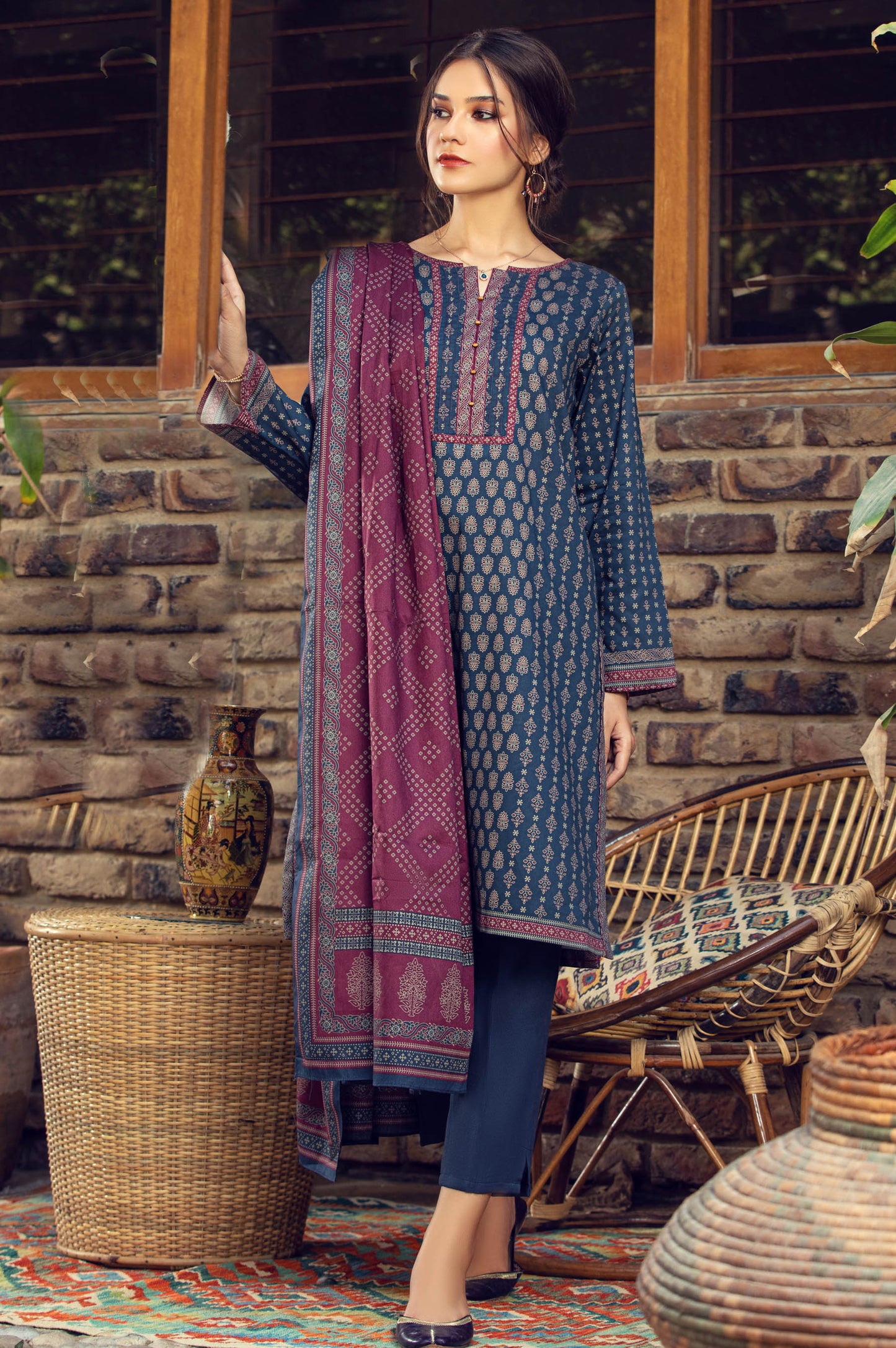 Stitched 3 Piece Printed Cottel Suit