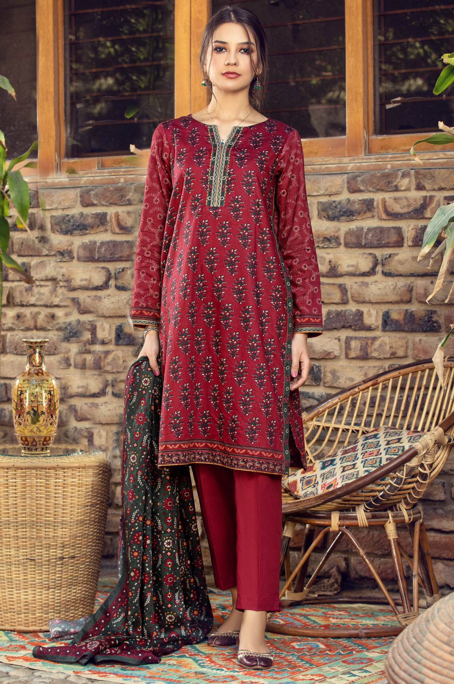 Stitched 3 Piece Printed Cottel Suit