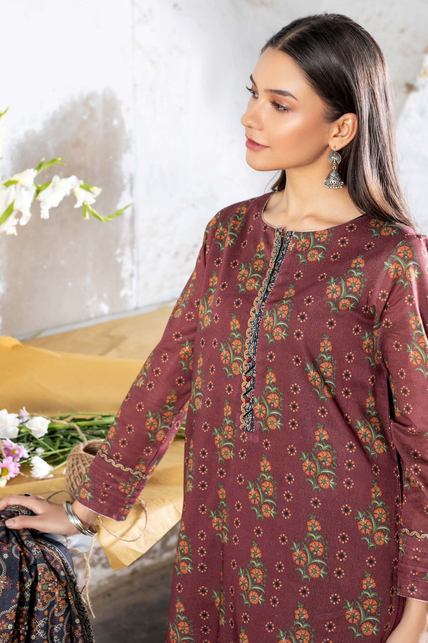 Stitched 3 Piece Printed Karandi Suit