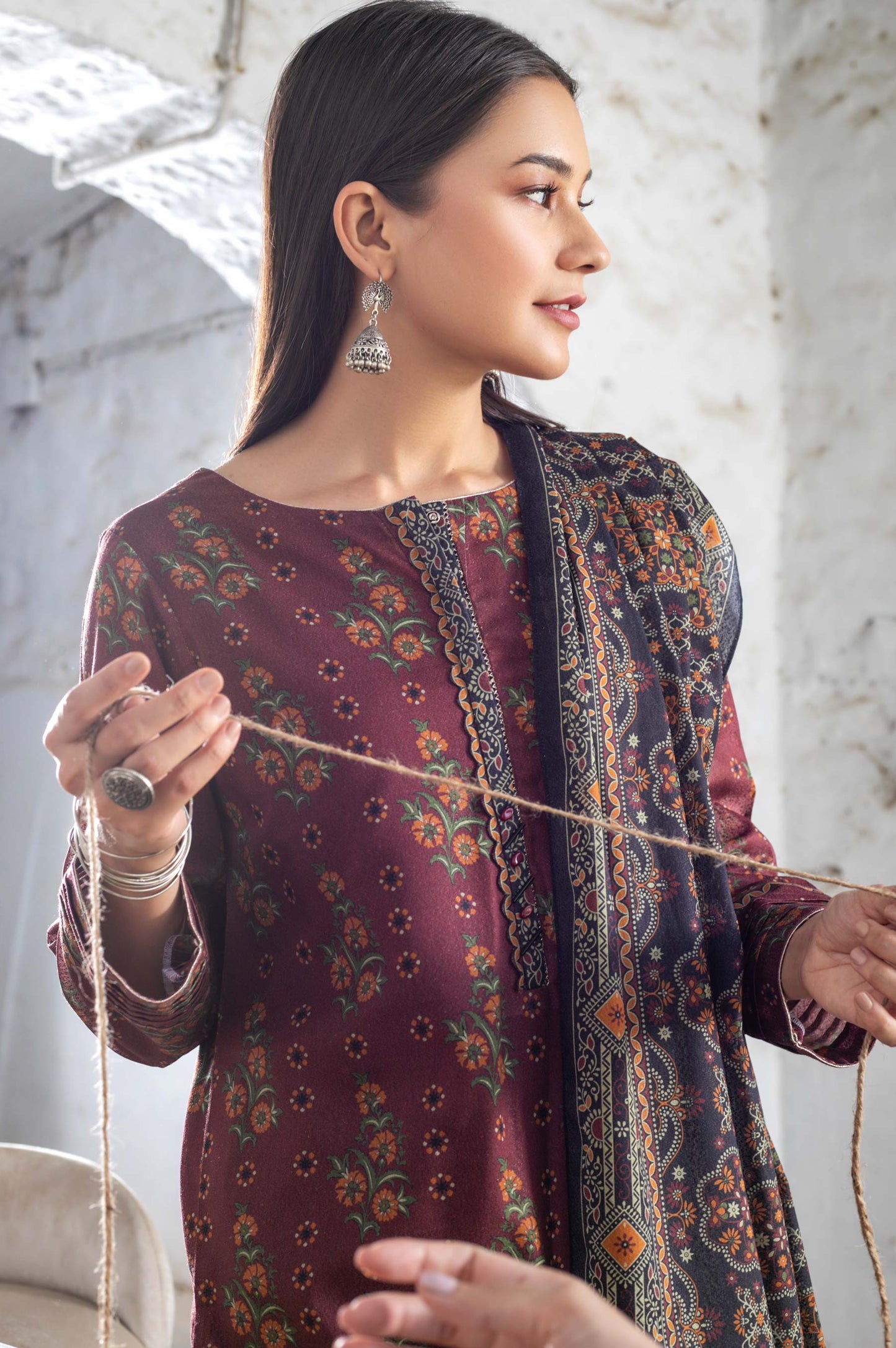 Stitched 3 Piece Printed Karandi Suit
