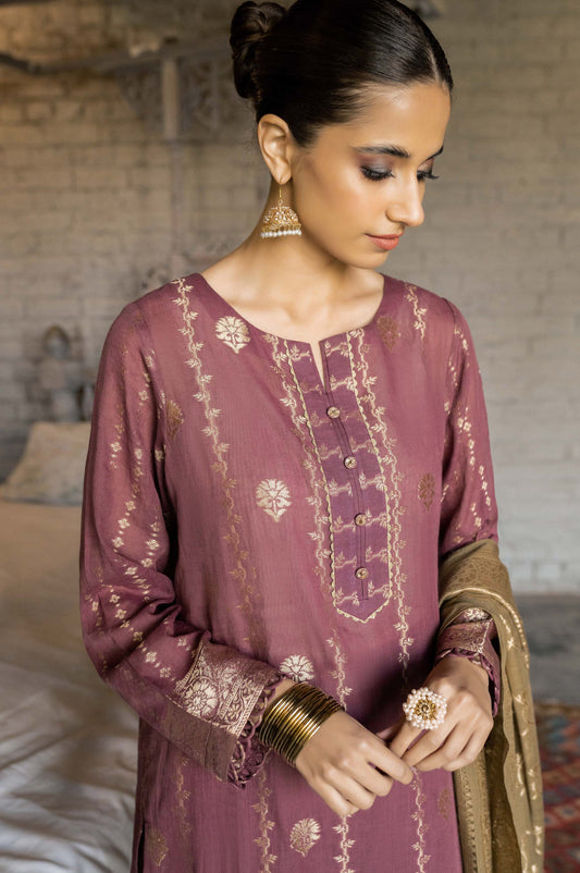 Stitched 3 Piece Jacquard Suit with Jacquard dupatta