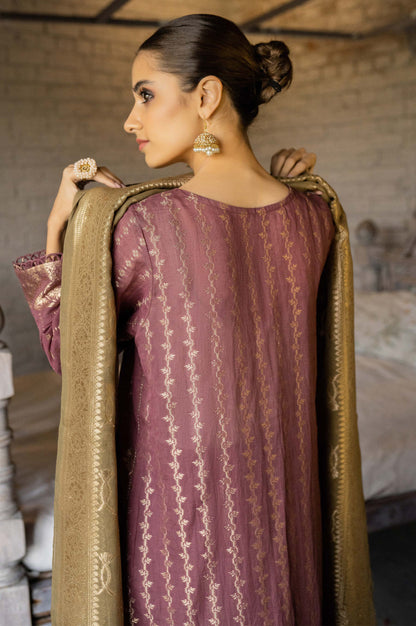 Stitched 3 Piece Jacquard Suit with Jacquard dupatta