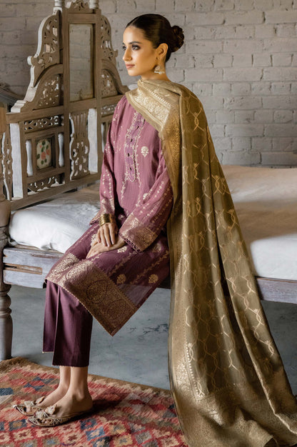 Stitched 3 Piece Jacquard Suit with Jacquard dupatta