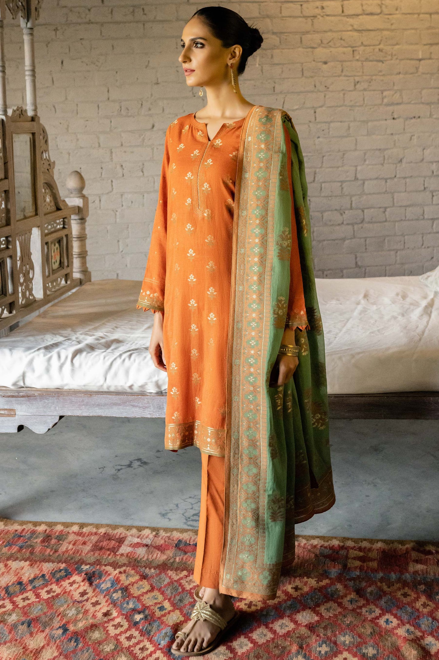Stitched 3 Piece Jacquard Suit with Jacquard Dupatta