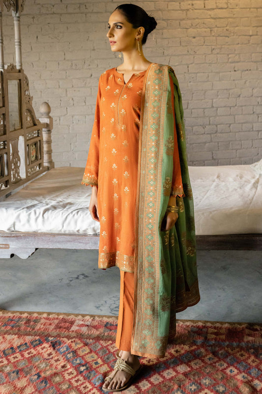 Stitched 3 Piece Jacquard Suit with Jacquard Dupatta