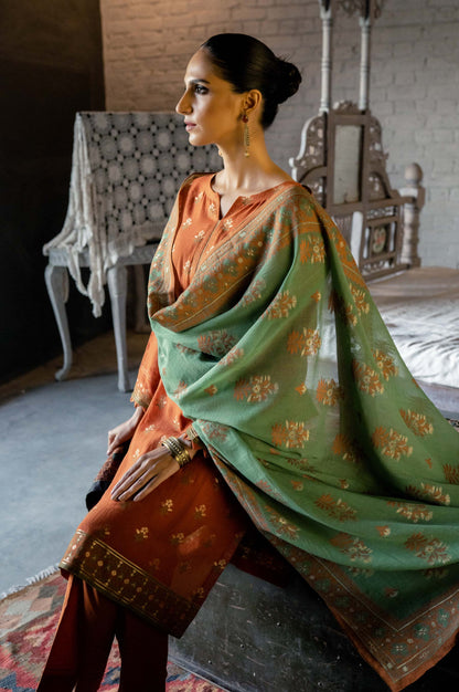 Stitched 3 Piece Jacquard Suit with Jacquard Dupatta