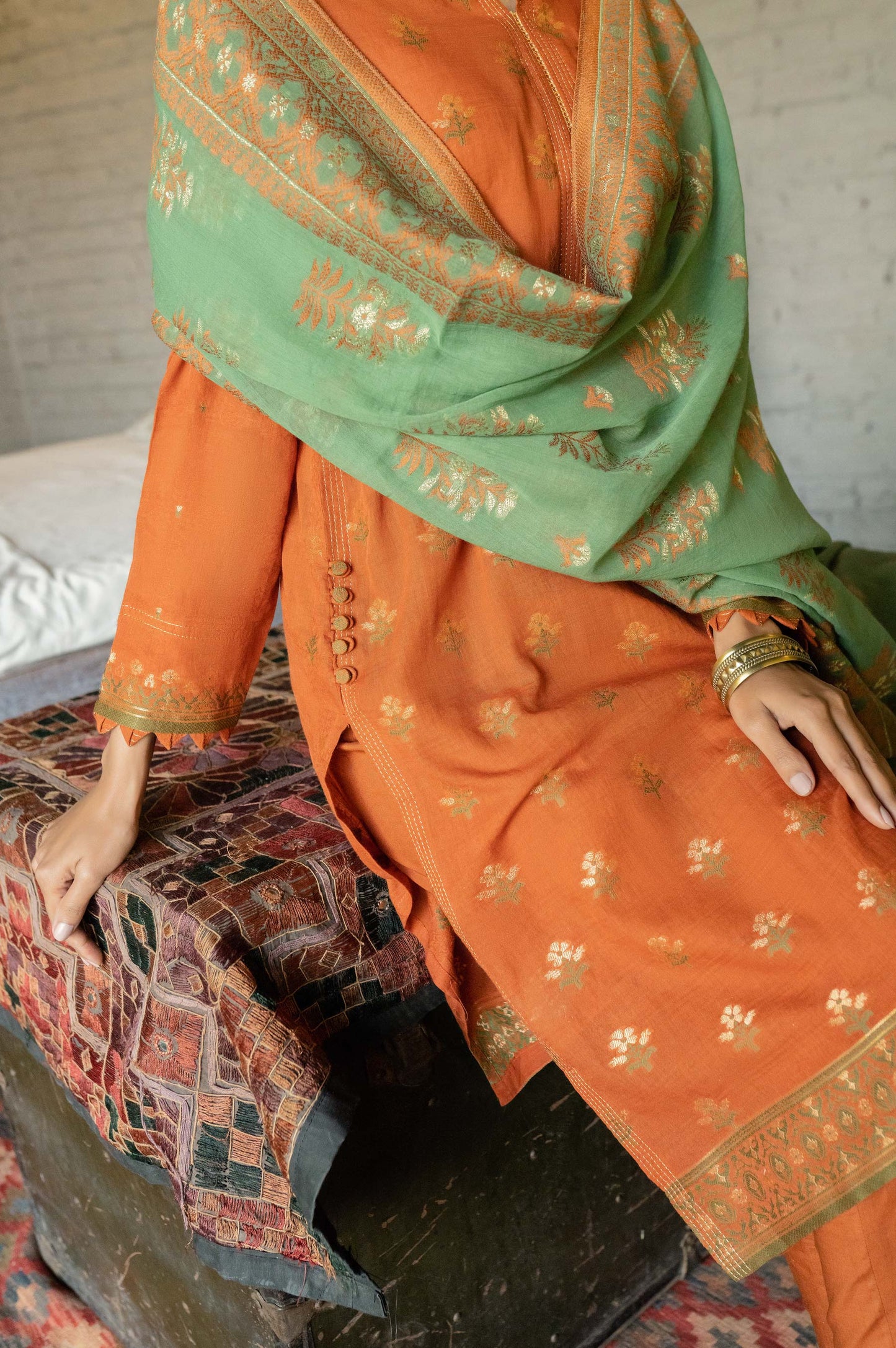 Stitched 3 Piece Jacquard Suit with Jacquard Dupatta