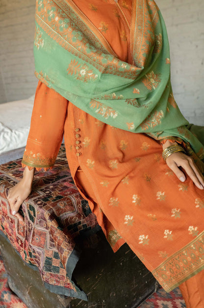 Stitched 3 Piece Jacquard Suit with Jacquard Dupatta