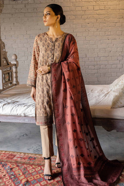 Stitched 3 Piece Jacquard Suit with Jacquard Dupatta