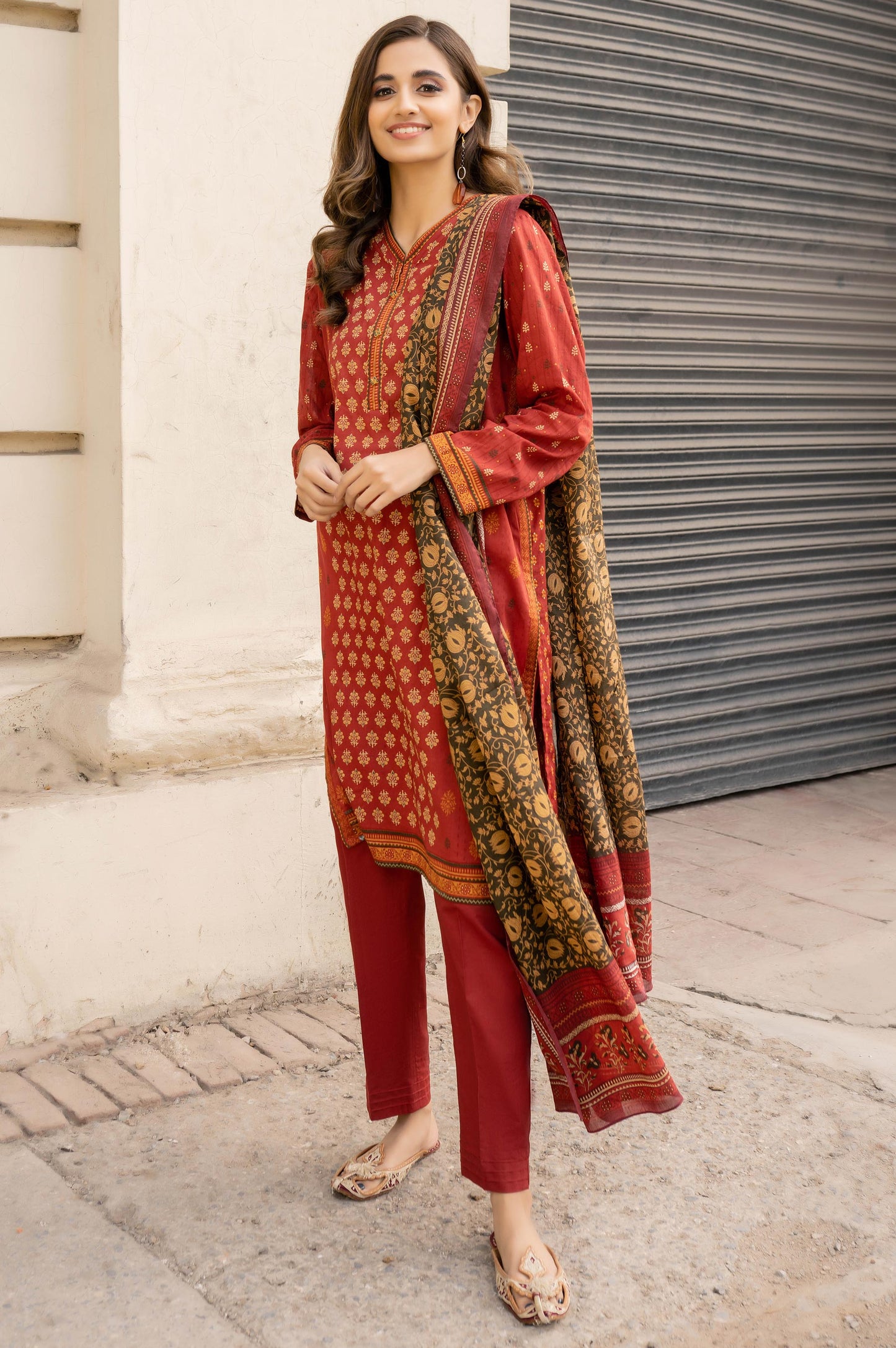 Stitched 3 Piece Printed Lawn Suit with Printed Lawn Dupatta