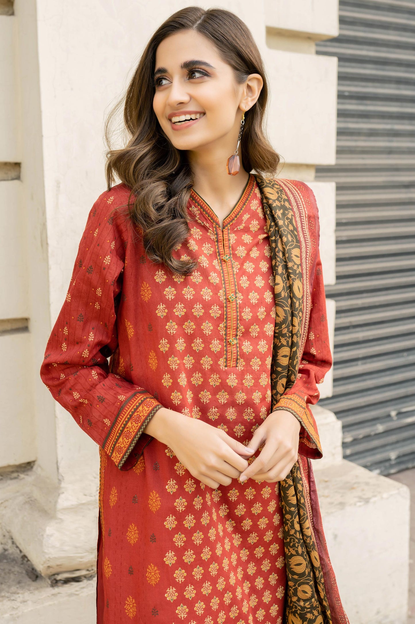 Stitched 3 Piece Printed Lawn Suit with Printed Lawn Dupatta
