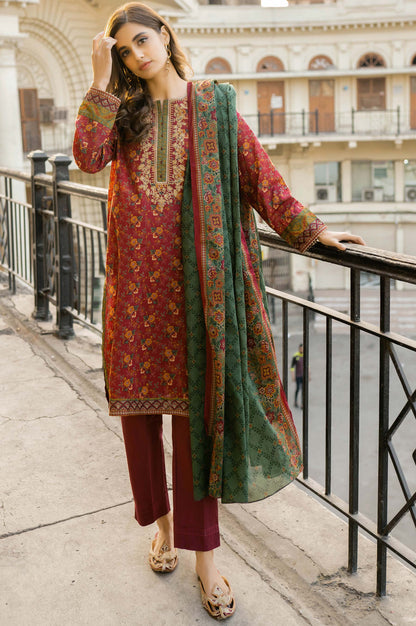Stitched 3 Piece Embroidered Lawn Suit with Printed Lawn Dupatta