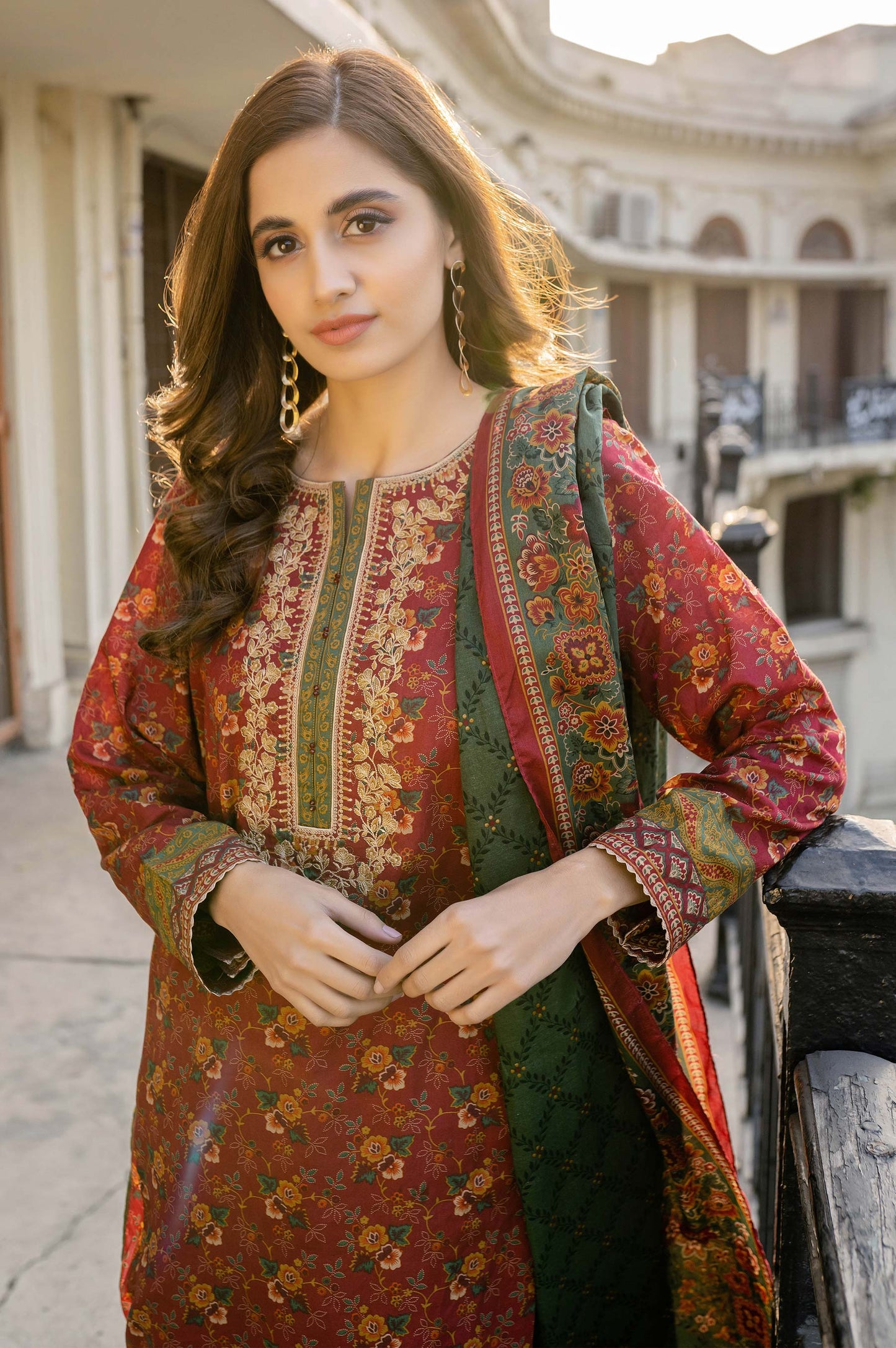 Stitched 3 Piece Embroidered Lawn Suit with Printed Lawn Dupatta