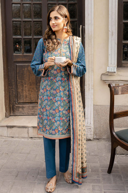 Stitched 3 Piece Printed Lawn Suit with Printed Lawn Dupatta