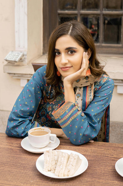 Stitched 3 Piece Printed Lawn Suit with Printed Lawn Dupatta