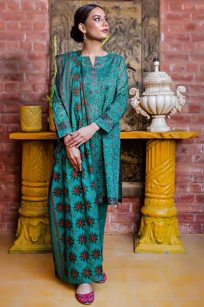 Stitched 3 Piece Printed Slub Lawn Suit with Printed Lawn Dupatta
