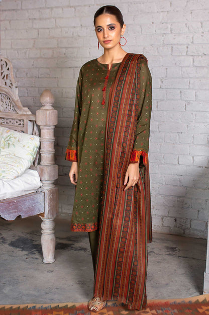 Stitched 3 Piece Printed Slub Lawn Shirt