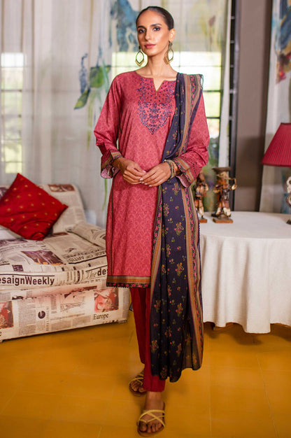 Stitched 3 Piece Embroidered Slub Lawn Suit