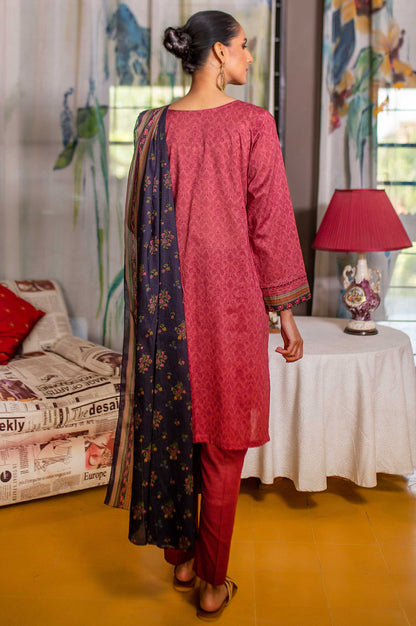 Stitched 3 Piece Embroidered Slub Lawn Suit