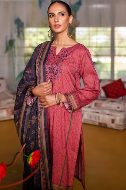 Stitched 3 Piece Embroidered Slub Lawn Suit