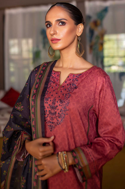 Stitched 3 Piece Embroidered Slub Lawn Suit
