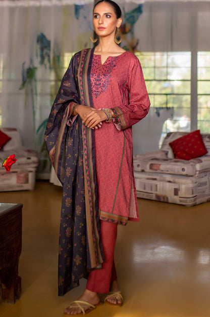 Stitched 3 Piece Embroidered Slub Lawn Suit