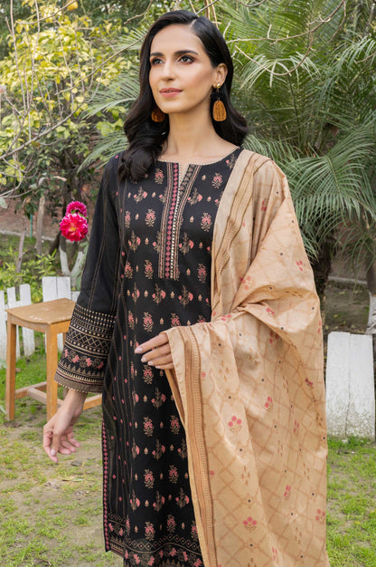 Stitched 3 Piece Printed Gold & White Paste Lawn Suit with Printed Gold & White Paste Dupatta