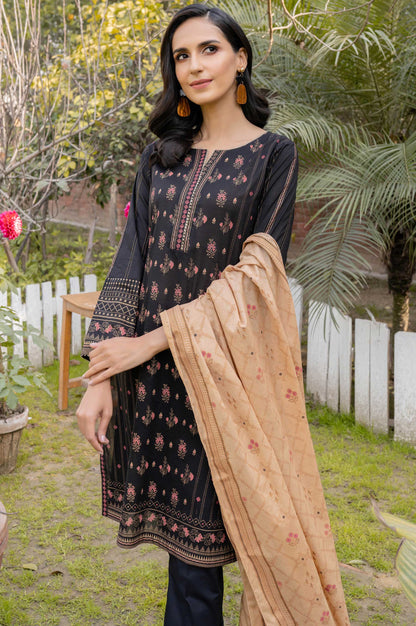 Stitched 3 Piece Printed Gold & White Paste Lawn Suit with Printed Gold & White Paste Dupatta