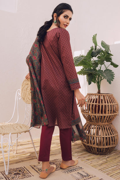 Stitched 3 Piece Embroidered Lawn Suit with Chiffon Dupatta