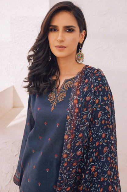 Stitched 3 Piece Embroidered Lawn Suit with Chiffon Dupatta