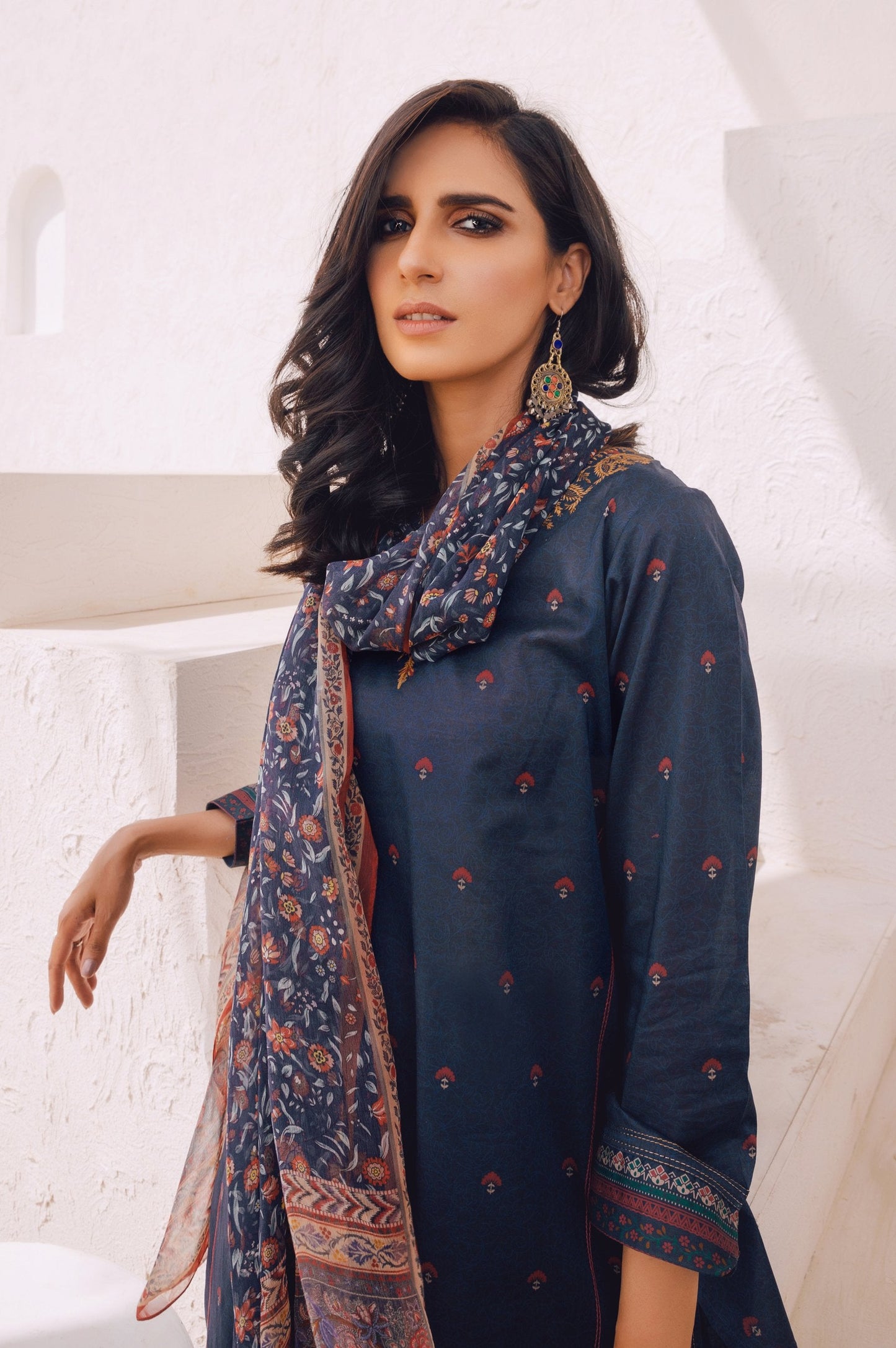 Stitched 3 Piece Embroidered Lawn Suit with Chiffon Dupatta