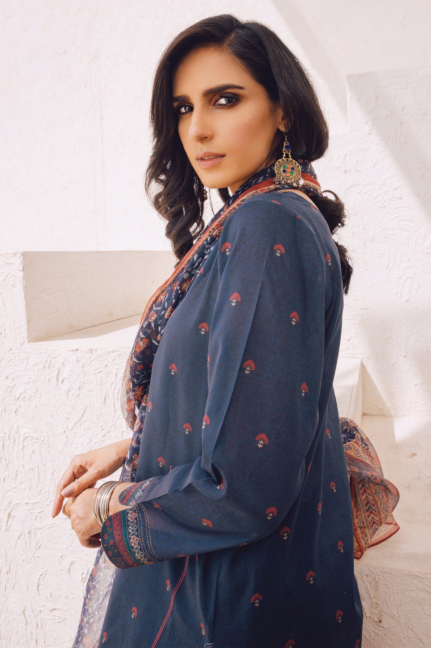 Stitched 3 Piece Embroidered Lawn Suit with Chiffon Dupatta